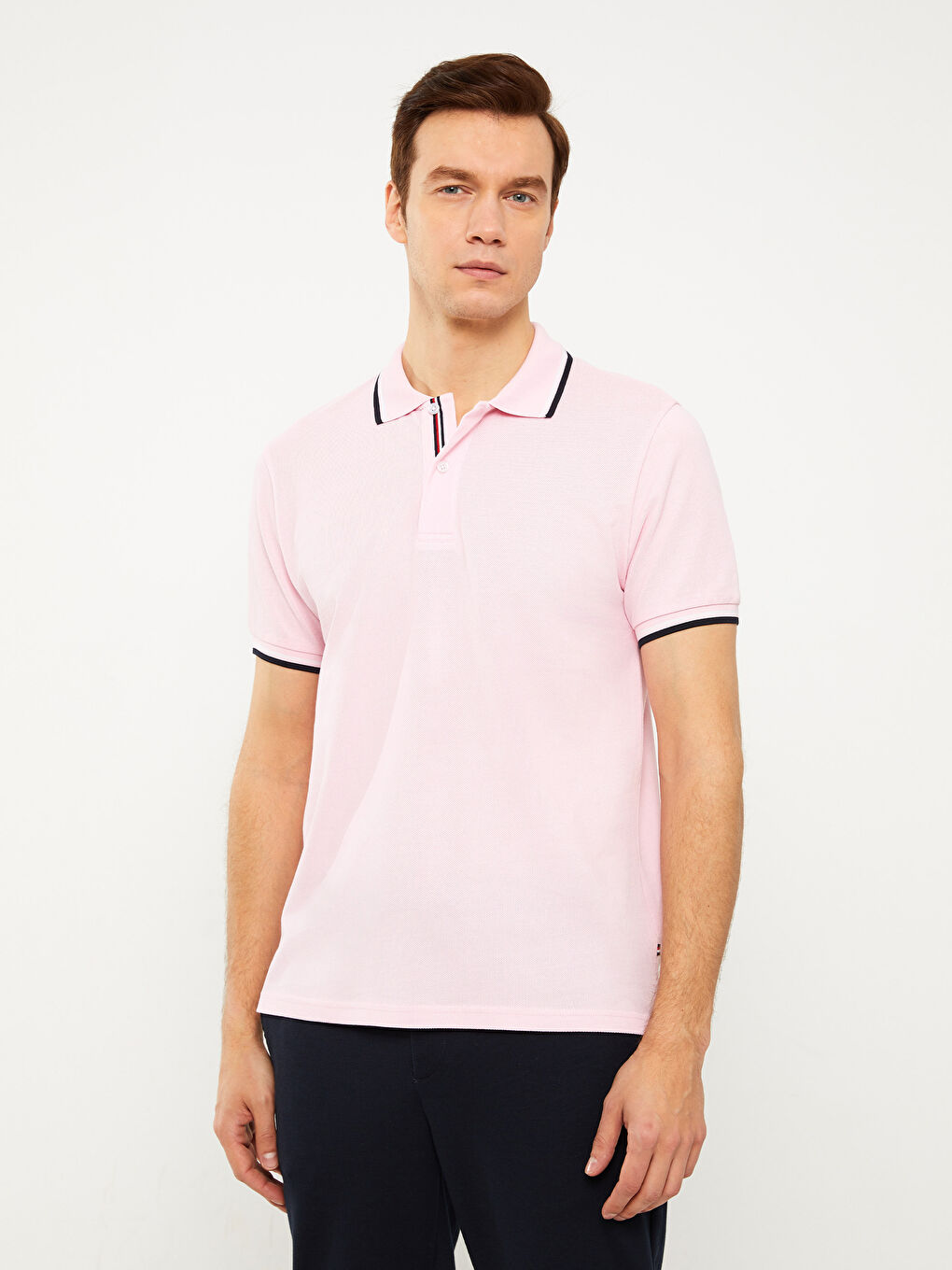 Мужская футболка-поло из пике с короткими рукавами-1