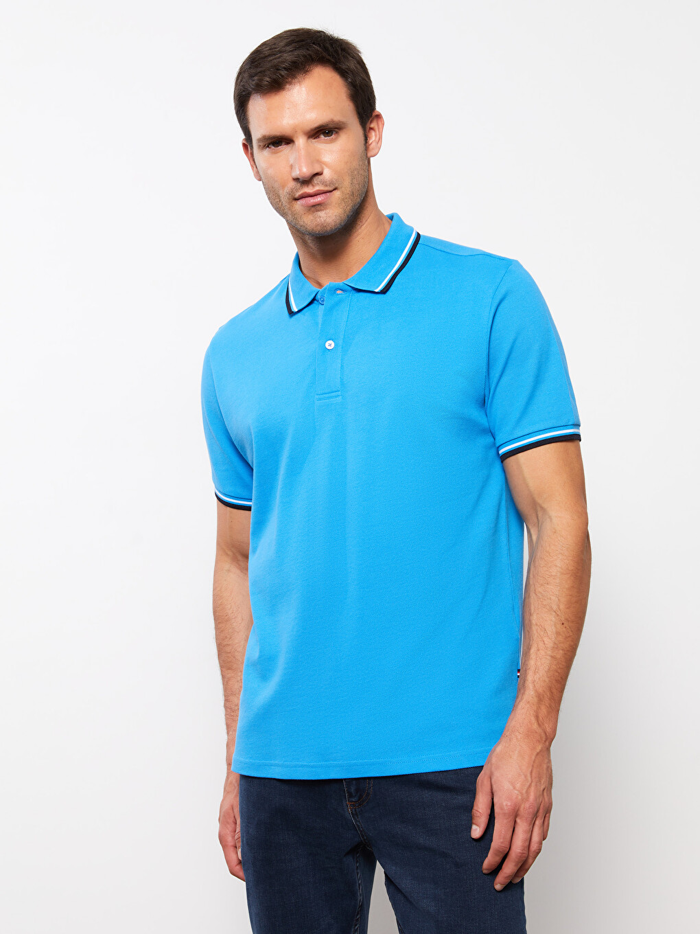 Polo Neck Short Sleeve Pique Men's T-shirt-1