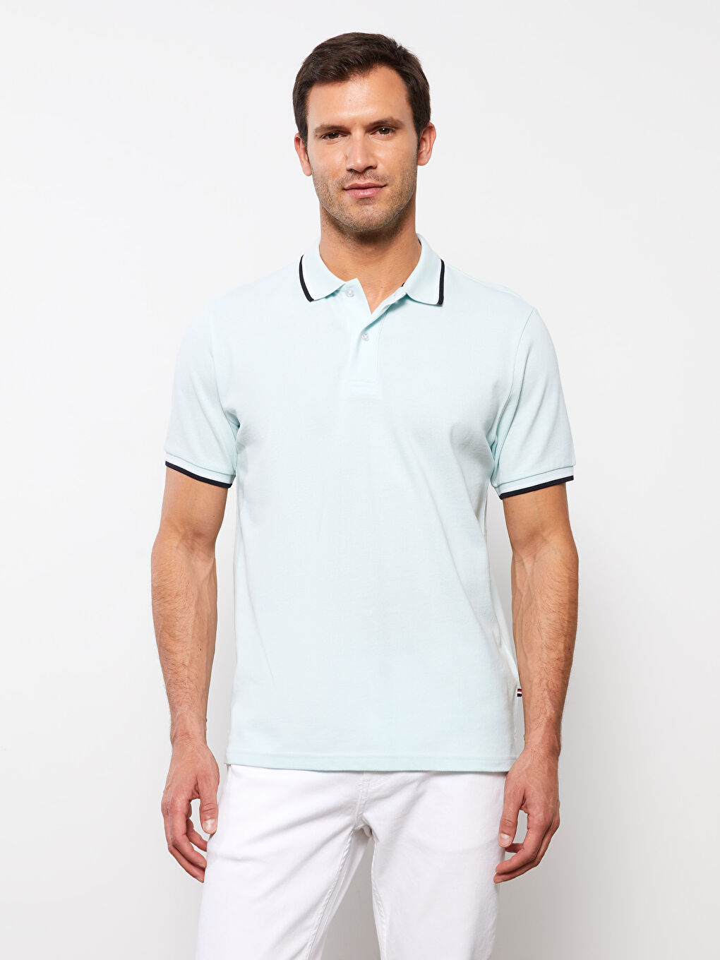 Turkuaz Polo Yaka Kısa Kollu Pike Erkek Tişört-1