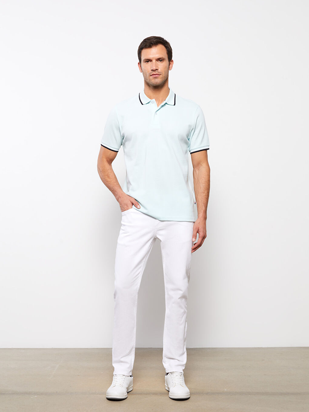 Turkuaz Polo Yaka Kısa Kollu Pike Erkek Tişört-2