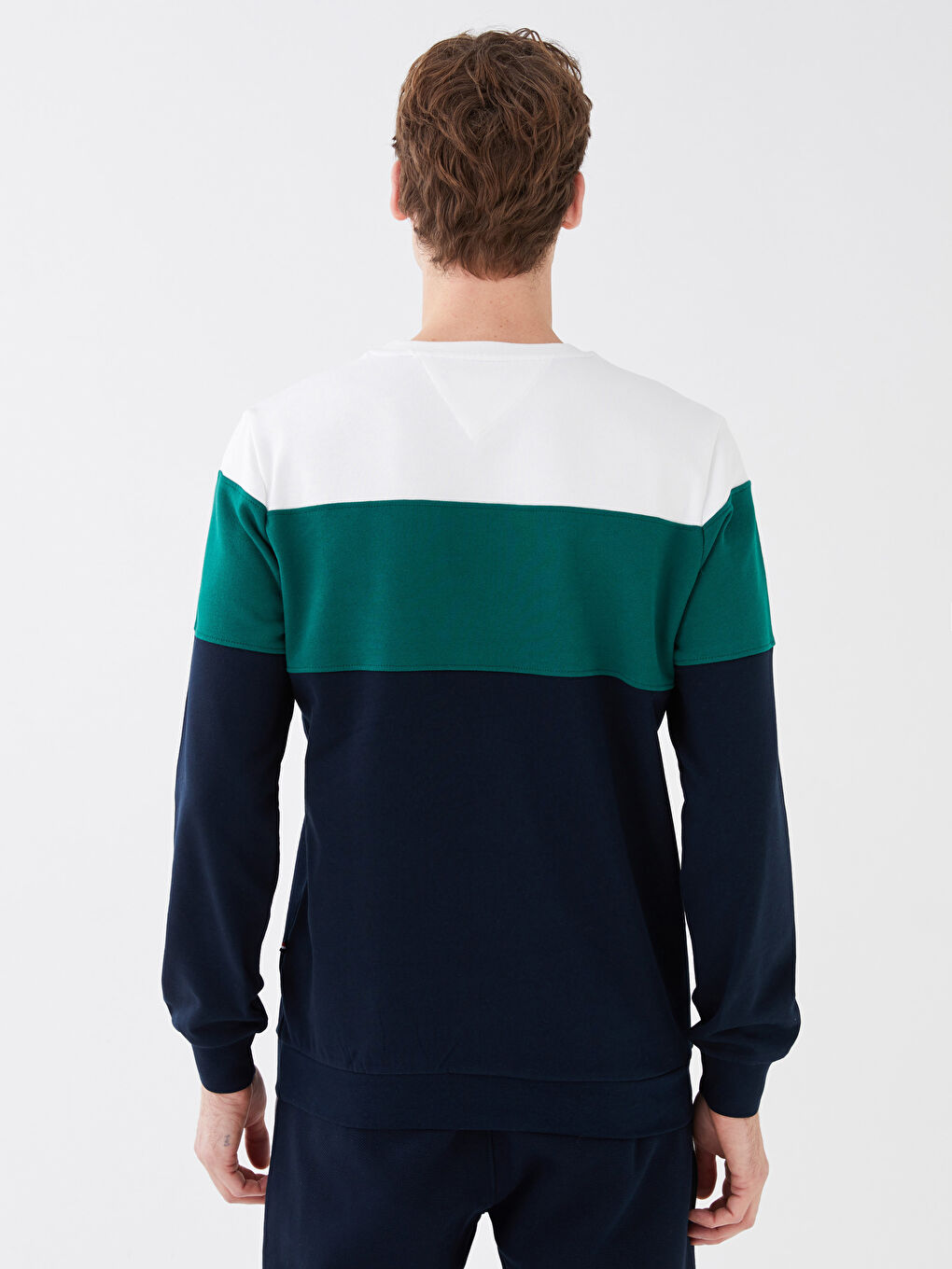 سويت شيرت بلوك الألوان كم طويل بياقة دائرية للرجال-4