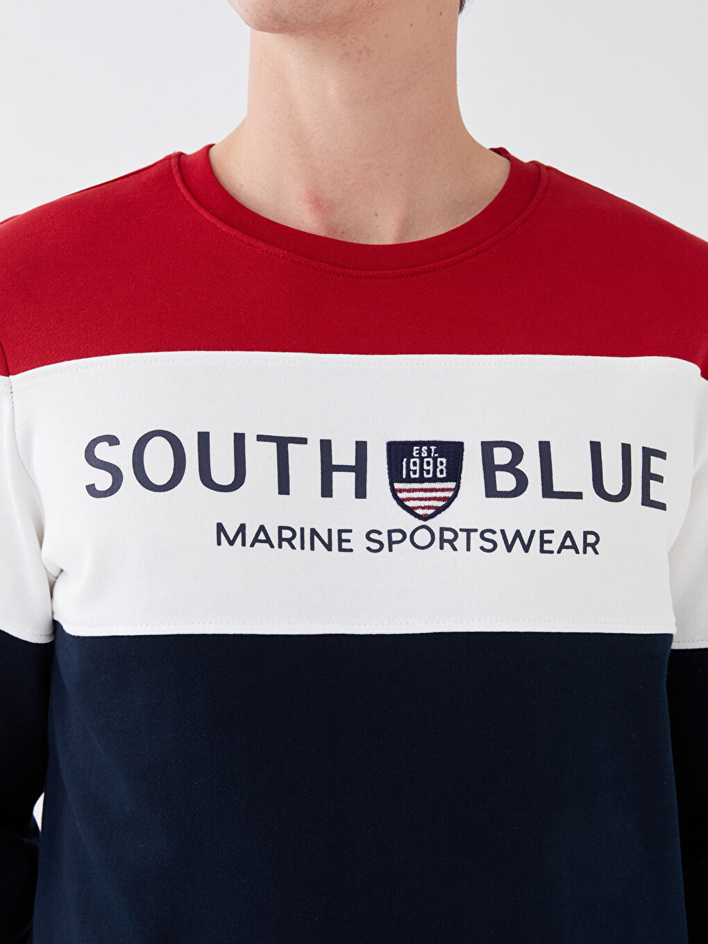 Kırmızı Bisiklet Yaka Uzun Kollu Renk Bloklu Erkek Sweatshirt-7