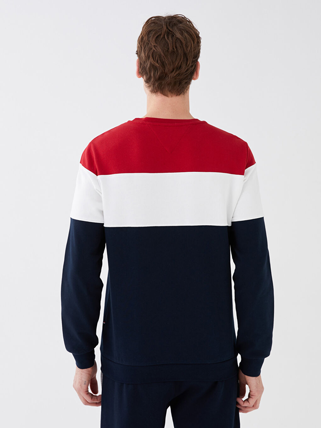 Kırmızı Bisiklet Yaka Uzun Kollu Renk Bloklu Erkek Sweatshirt-9