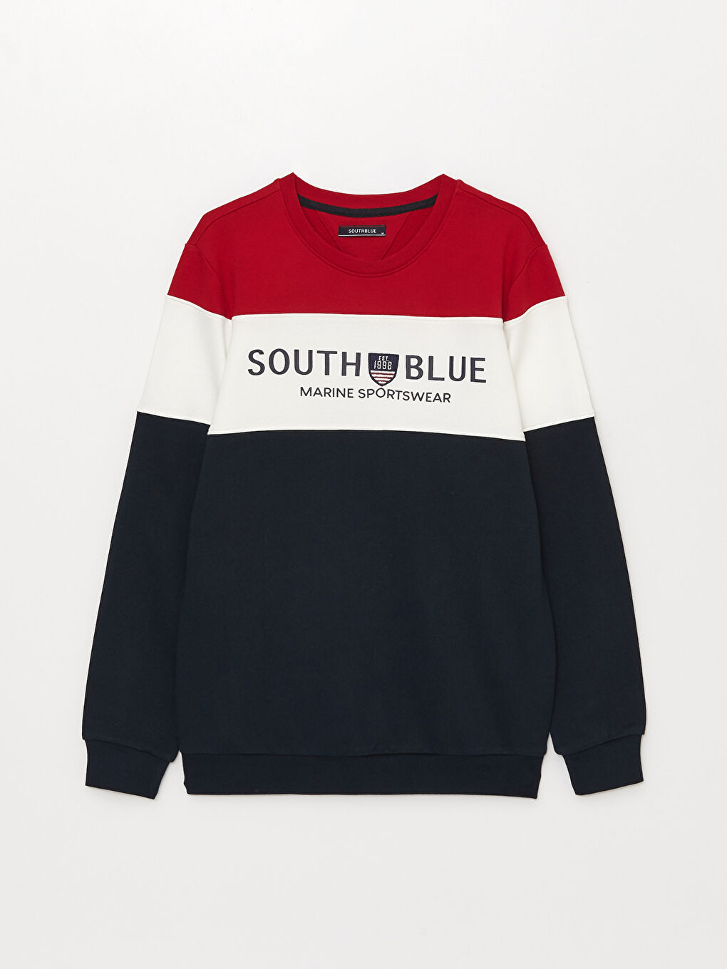 Kırmızı Bisiklet Yaka Uzun Kollu Renk Bloklu Erkek Sweatshirt-10