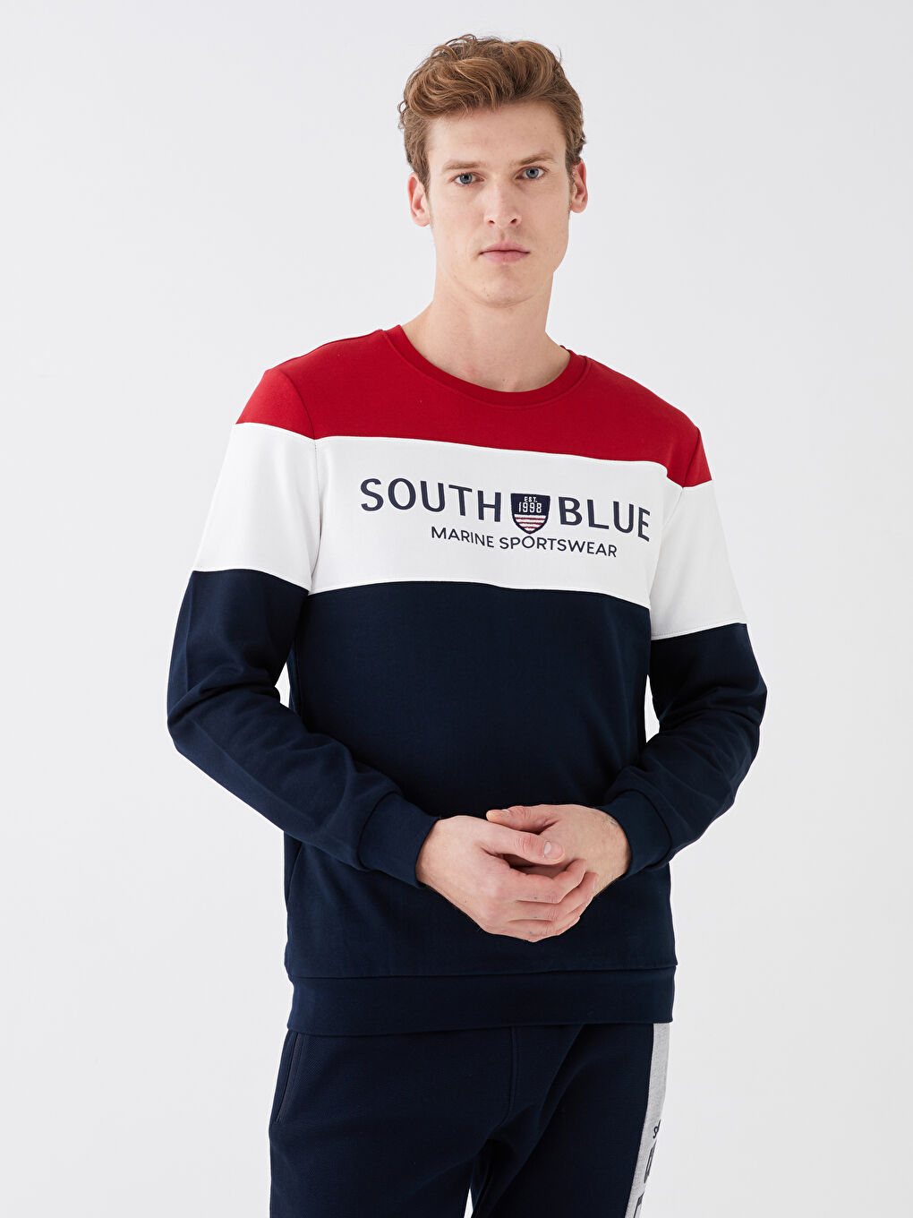 その他 BRING WUNDERWEAR CREWNECK SOUTHBLUE Crew Neck Long Sleeve Color Block Men's Sweatshirt