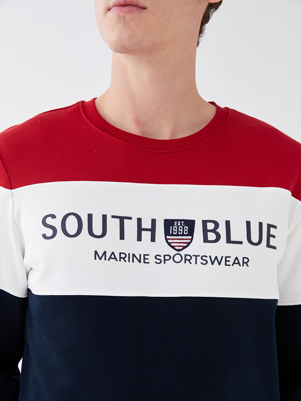 Kırmızı Bisiklet Yaka Uzun Kollu Renk Bloklu Erkek Sweatshirt-6