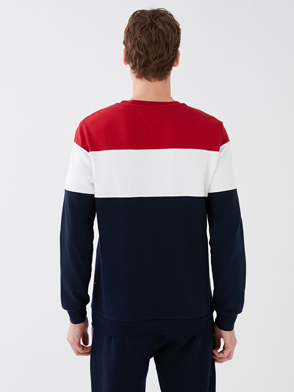 Kırmızı Bisiklet Yaka Uzun Kollu Renk Bloklu Erkek Sweatshirt-8