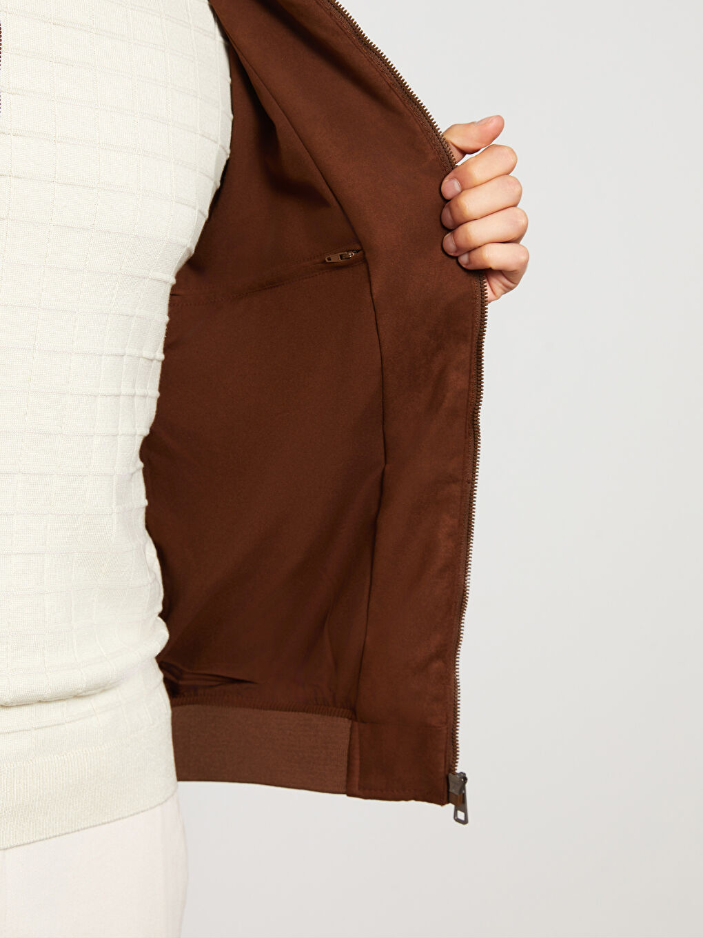 Kahverengi Standart Kalıp Kolej Yaka Süet Erkek Mont-2