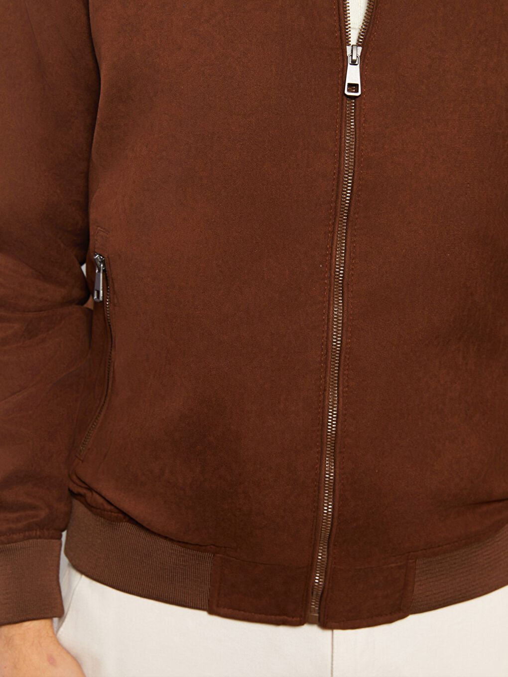 Kahverengi Standart Kalıp Kolej Yaka Süet Erkek Mont-3