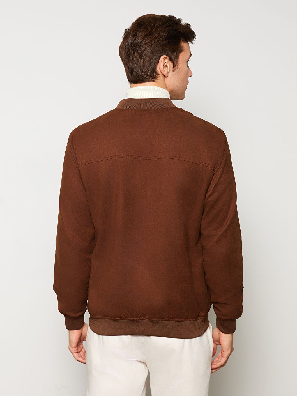 Kahverengi Standart Kalıp Kolej Yaka Süet Erkek Mont-4