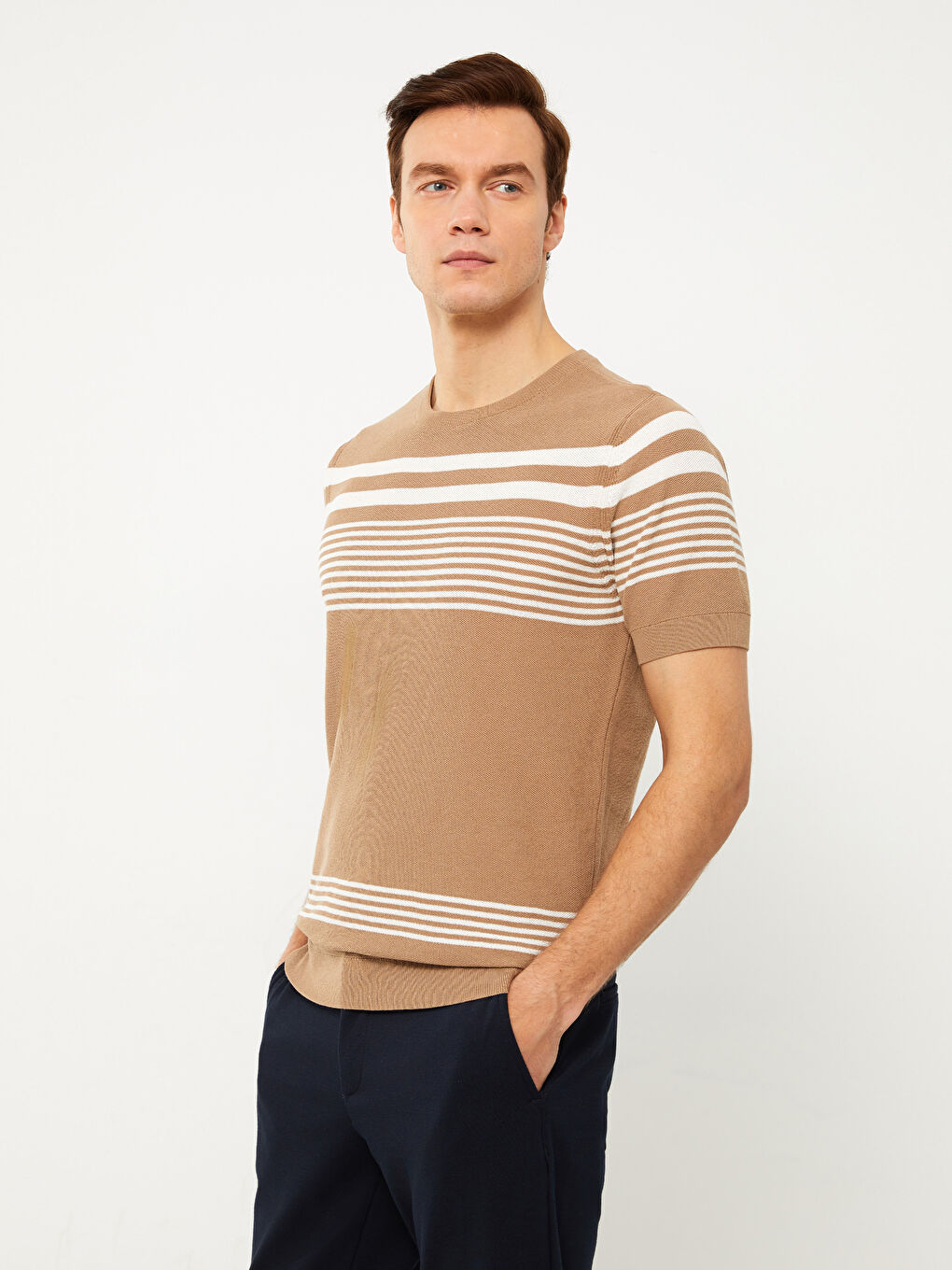 SOUTHBLUE Crew Neck Short Sleeve Striped Men's Knitwear Sweater -S32380Z8-LE8