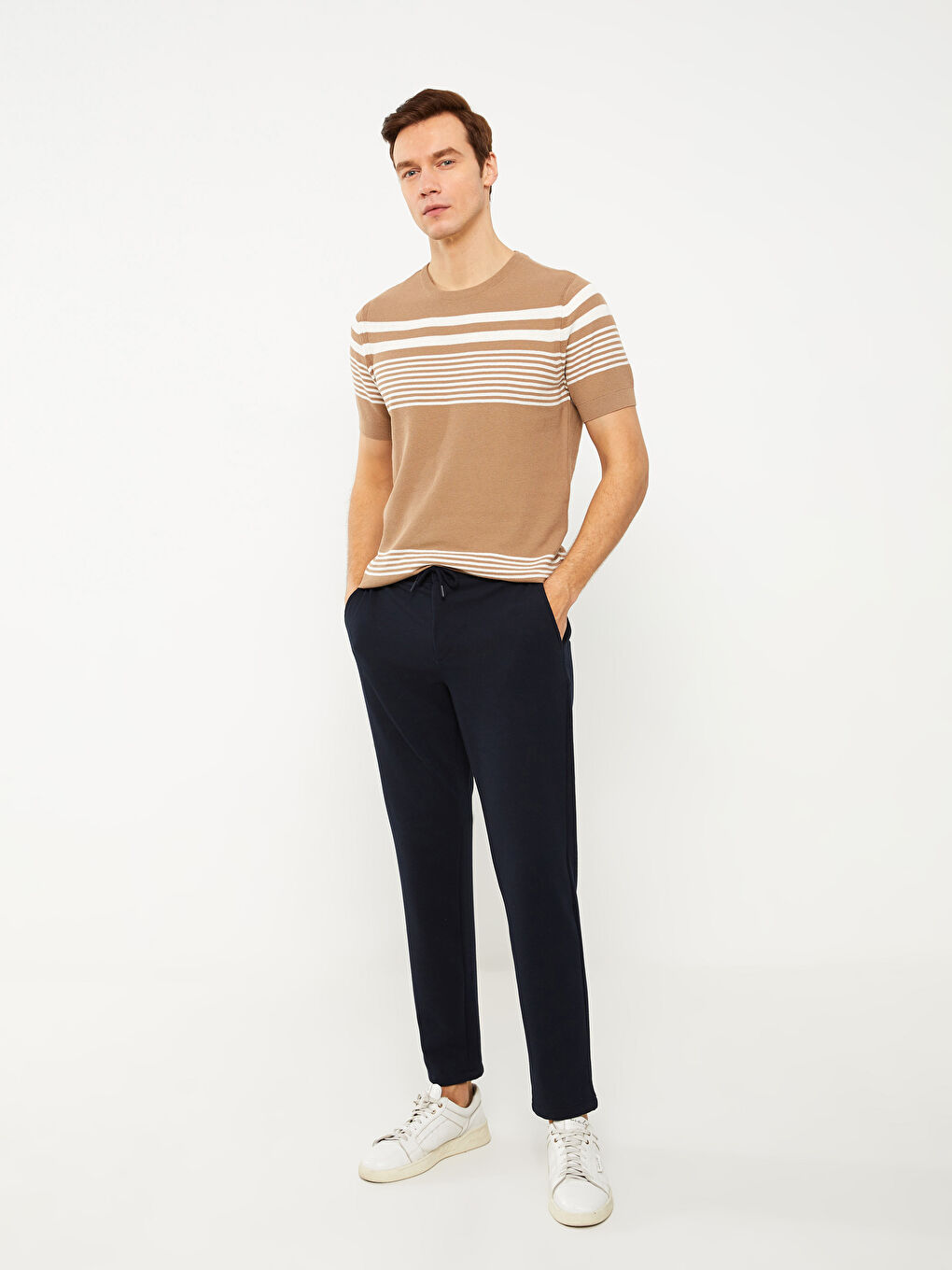 SOUTHBLUE Crew Neck Short Sleeve Striped Men's Knitwear Sweater -S32380Z8-LE8