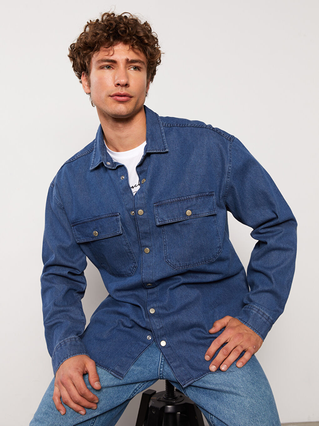 Relaxed Fit Long Sleeve Men's Denim Shirt