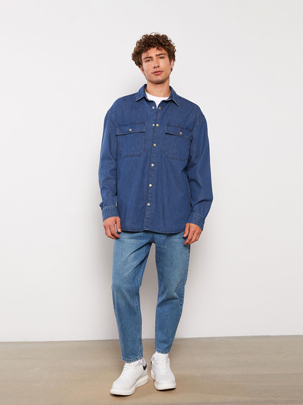Relaxed Fit Long Sleeve Men's Denim Shirt-1