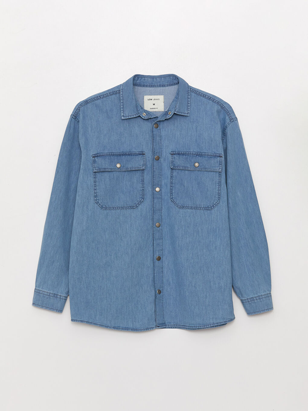 İndigo Rahat Kalıp Uzun Kollu Erkek Jean Gömlek-5