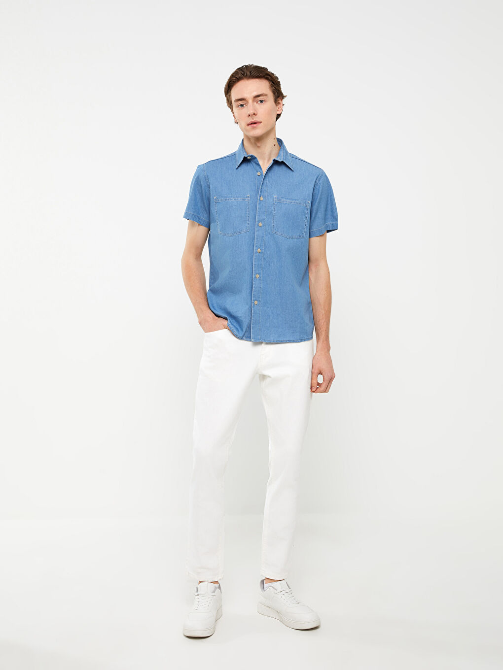 Comfortable Fit Short Sleeve Men's Jean Shirt -S32427Z8-H45
