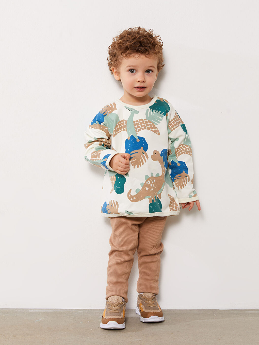 Set Hanorac cu Guler Rotund cu Mânecă Lungă Imprimat și Colanți pentru Bebeluși Băieți, Set de 2-1