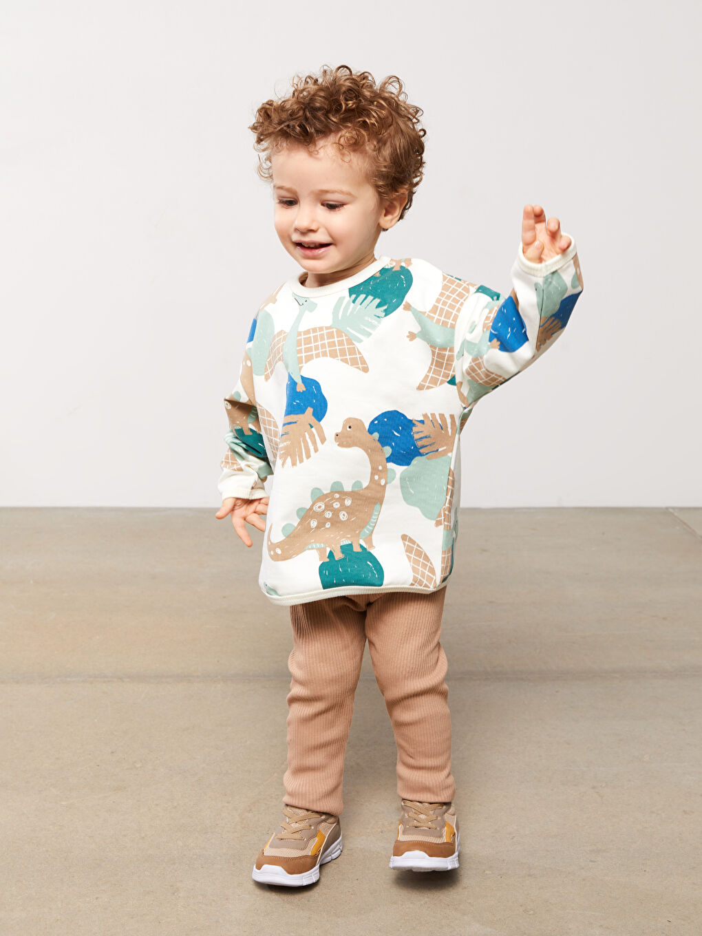 Set Hanorac cu Guler Rotund cu Mânecă Lungă Imprimat și Colanți pentru Bebeluși Băieți, Set de 2-2