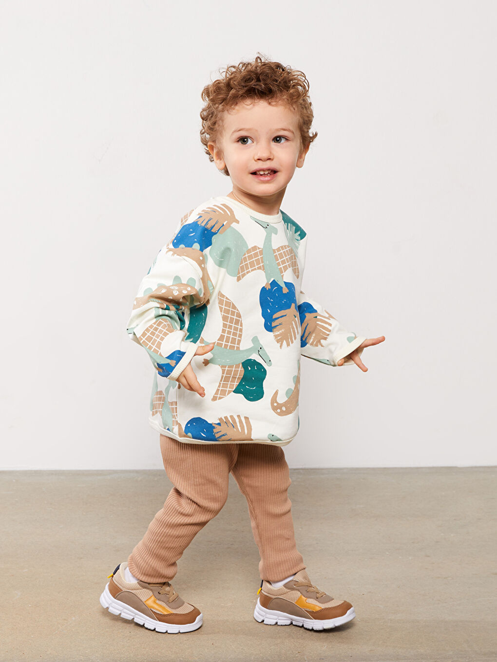 Set Hanorac cu Guler Rotund cu Mânecă Lungă Imprimat și Colanți pentru Bebeluși Băieți, Set de 2