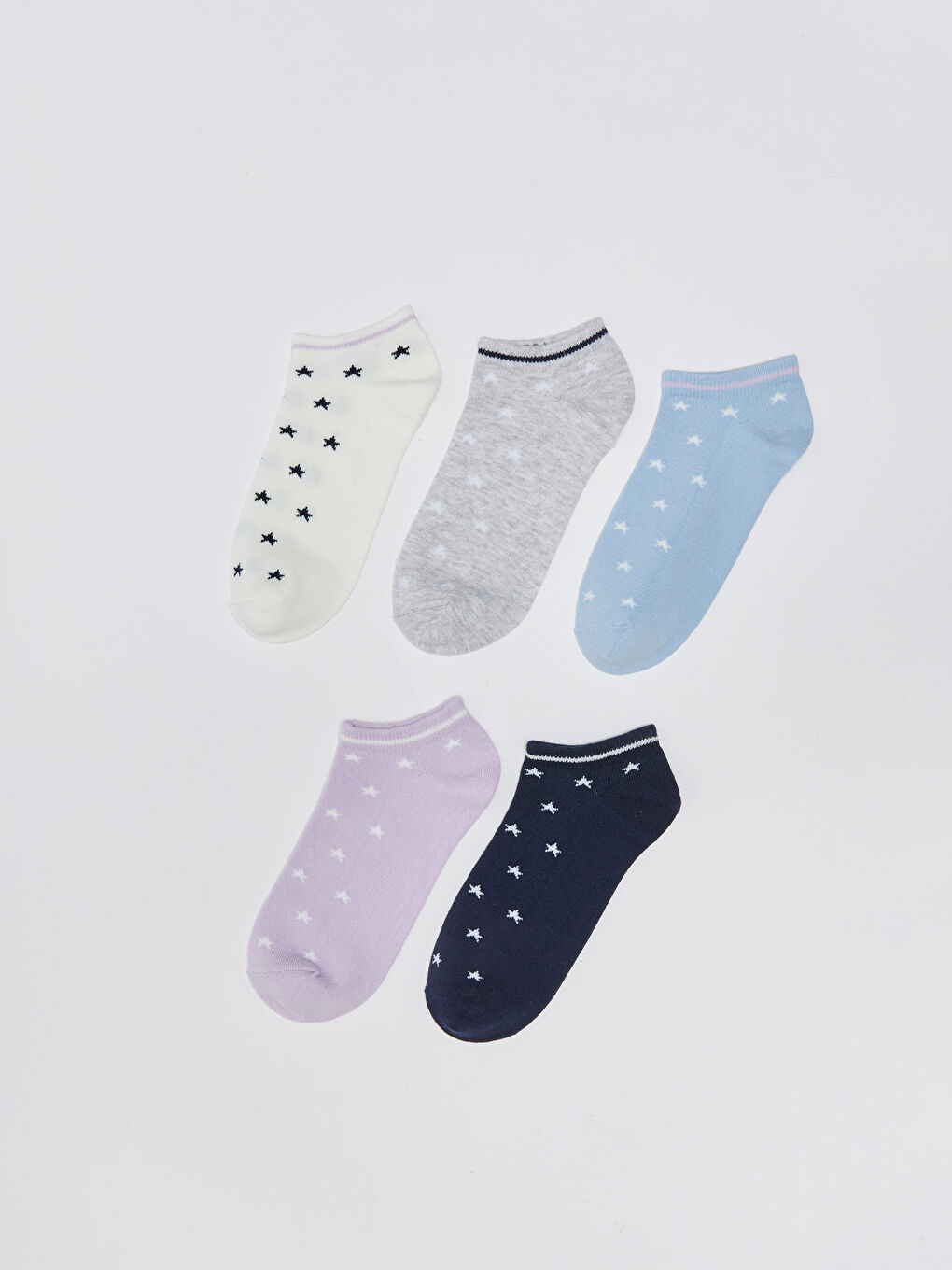 Ekru Kadın Desenli Patik Çorap 5'li