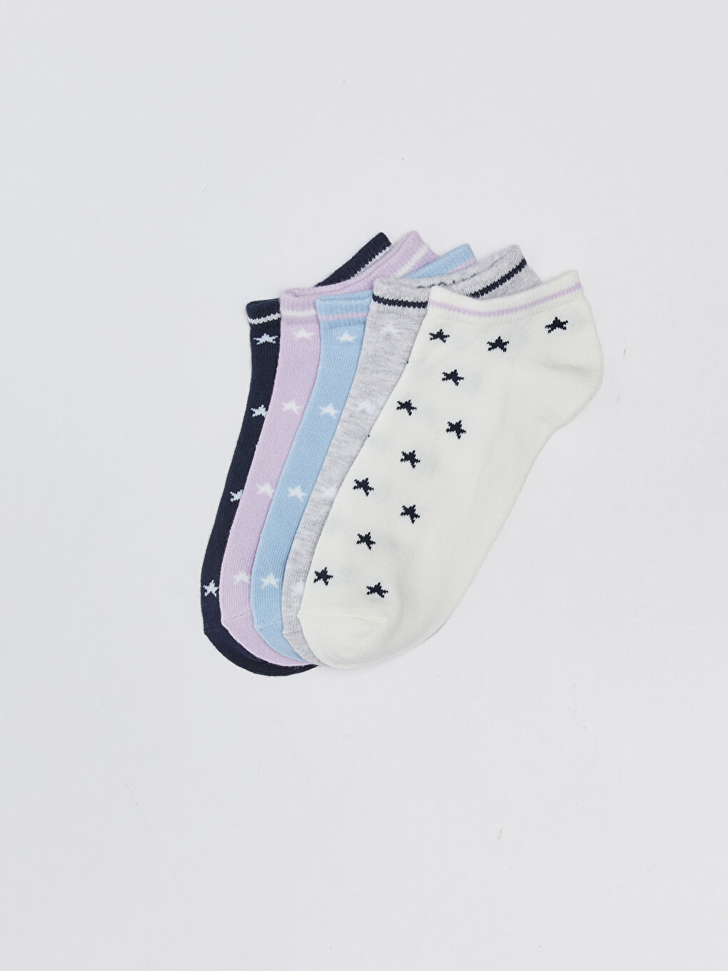 Ekru Kadın Desenli Patik Çorap 5'li-1