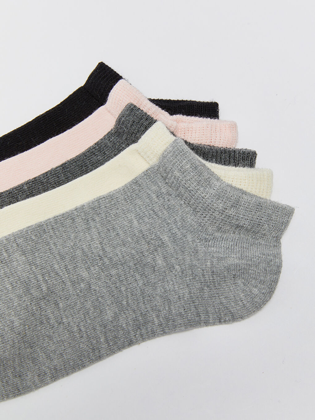 Gri Kadın Düz Patik Çorap 5'li-2