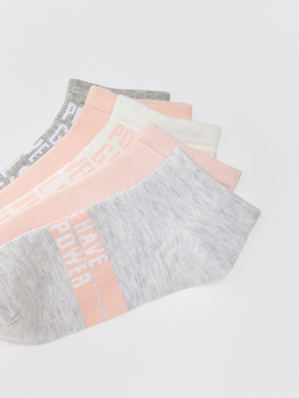 Gri Slogan Baskılı Kadın Patik Çorap 5'li-2
