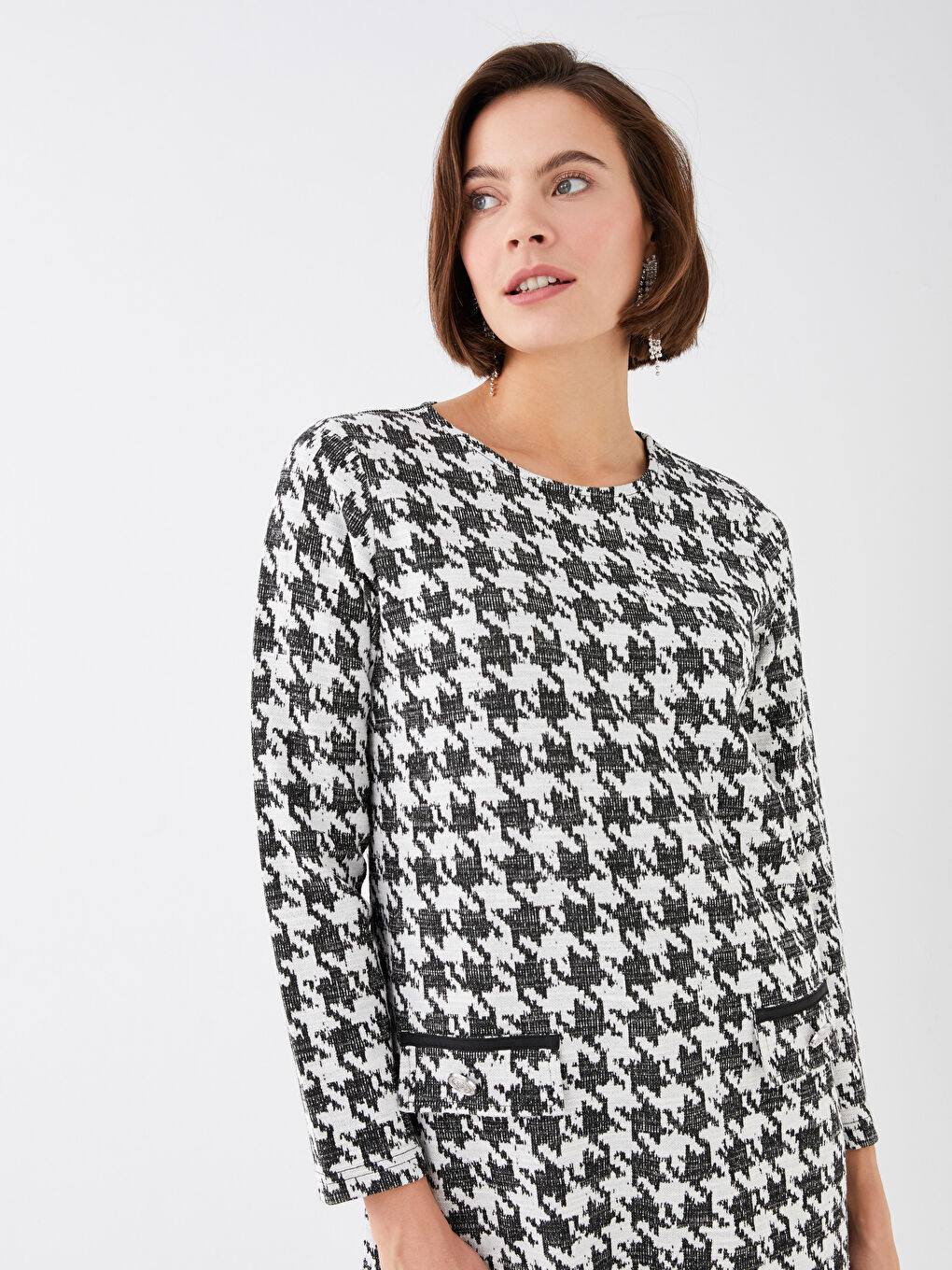 Crew Neck Patterned Long Sleeve Women's Tunic -S32455Z8-MHS
