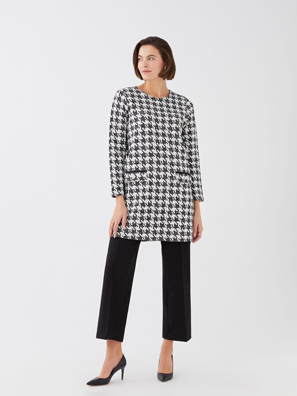Crew Neck Patterned Long Sleeve Women's Tunic -S32455Z8-MHS