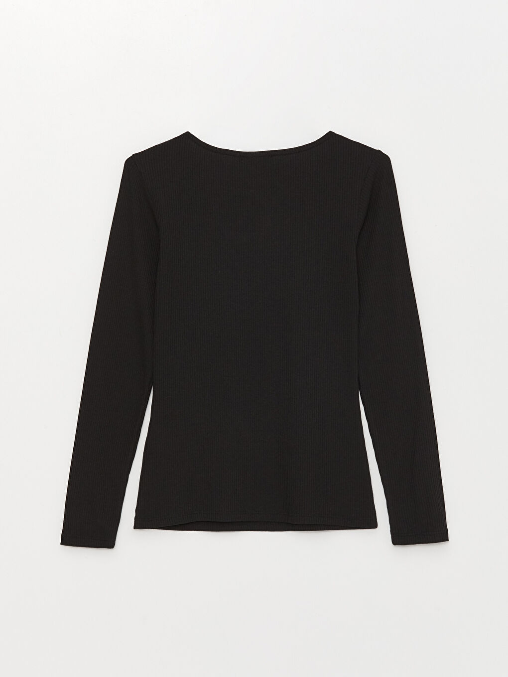 Siyah Bisiklet Yaka Düz Uzun Kollu Kadın Tişört-6