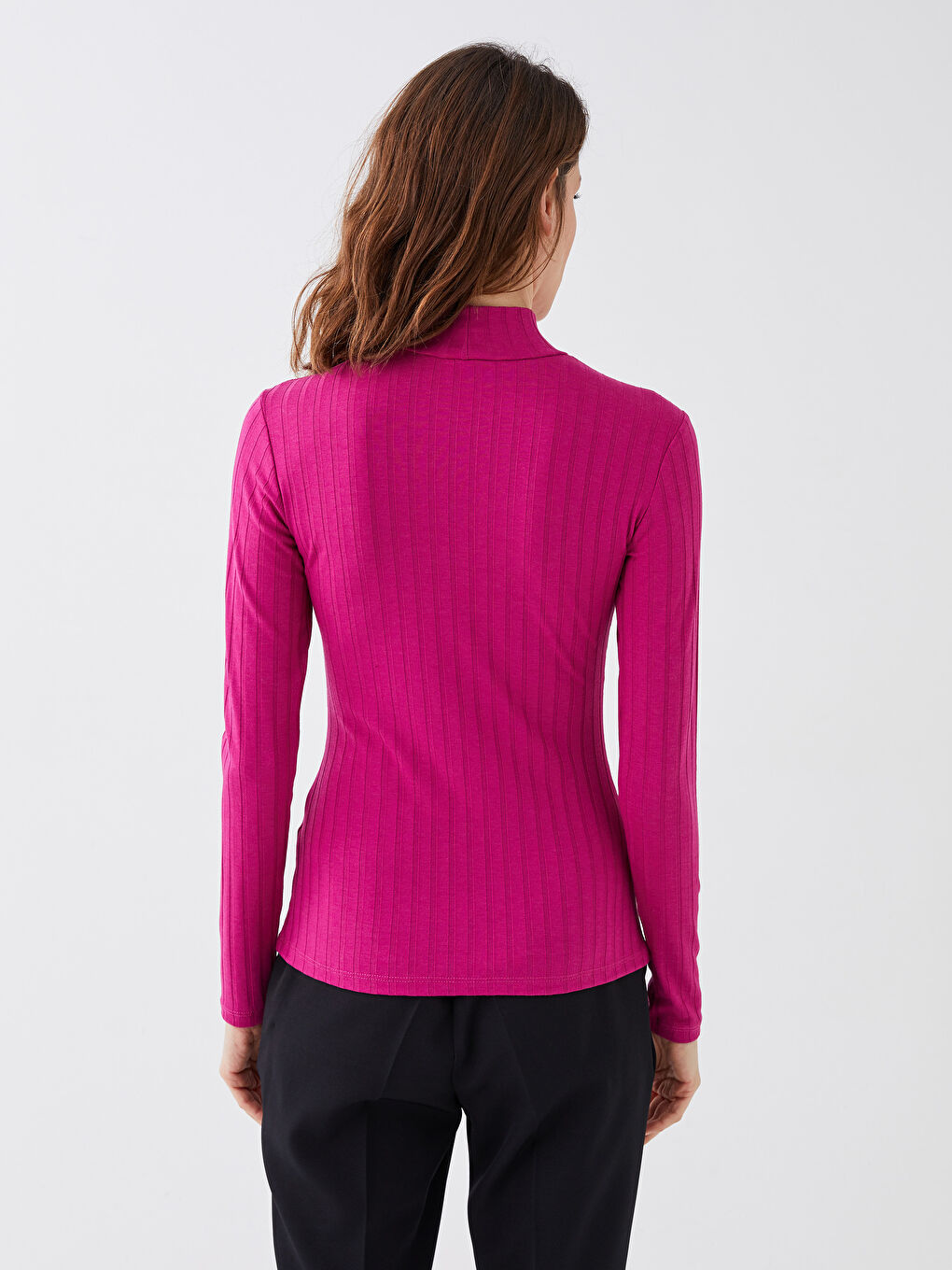 Funnel Neck Plain Long Sleeve Women's T-Shirt-5