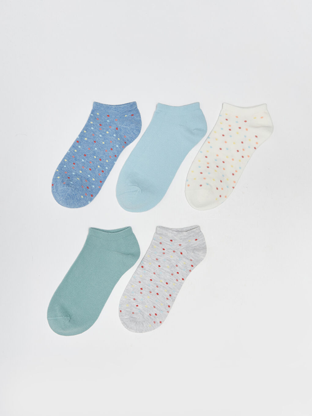 Mavi Puantiyeli Kadın Patik Çorap 5'li