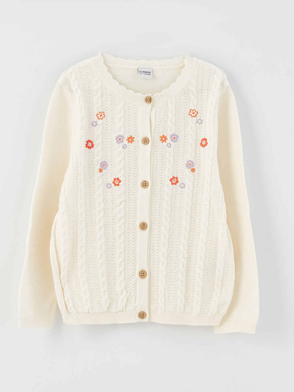 Кардиган Трикотажный Для Девочек С Круглым Вырезом, Вышивкой И Длинными Рукавами