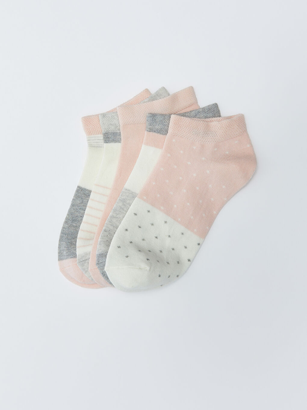 Pembe Desenli Kadın Patik Çorap 5'li