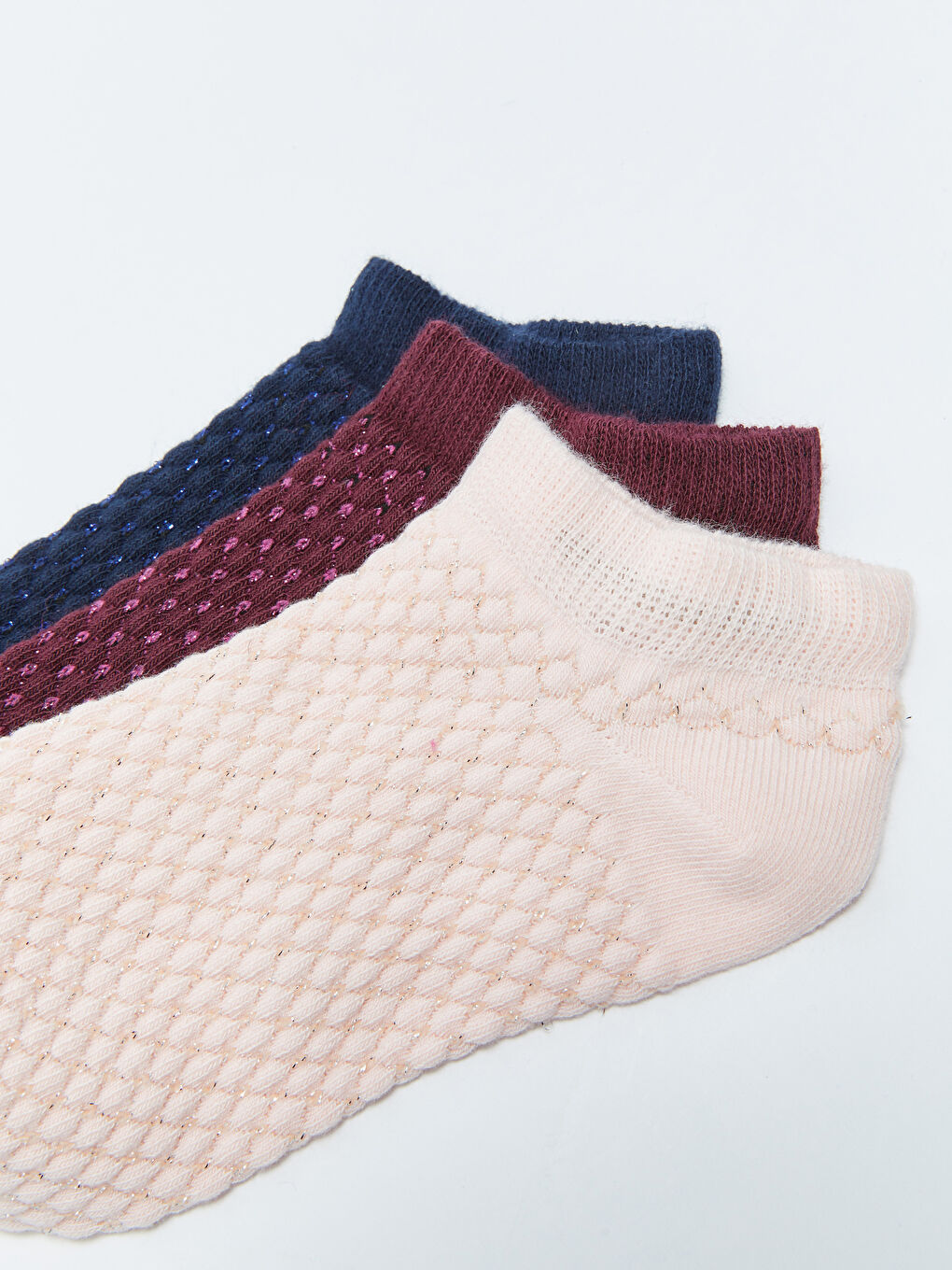 Pembe Kendinden Desenli Kadın Patik Çorap 3'lü-2