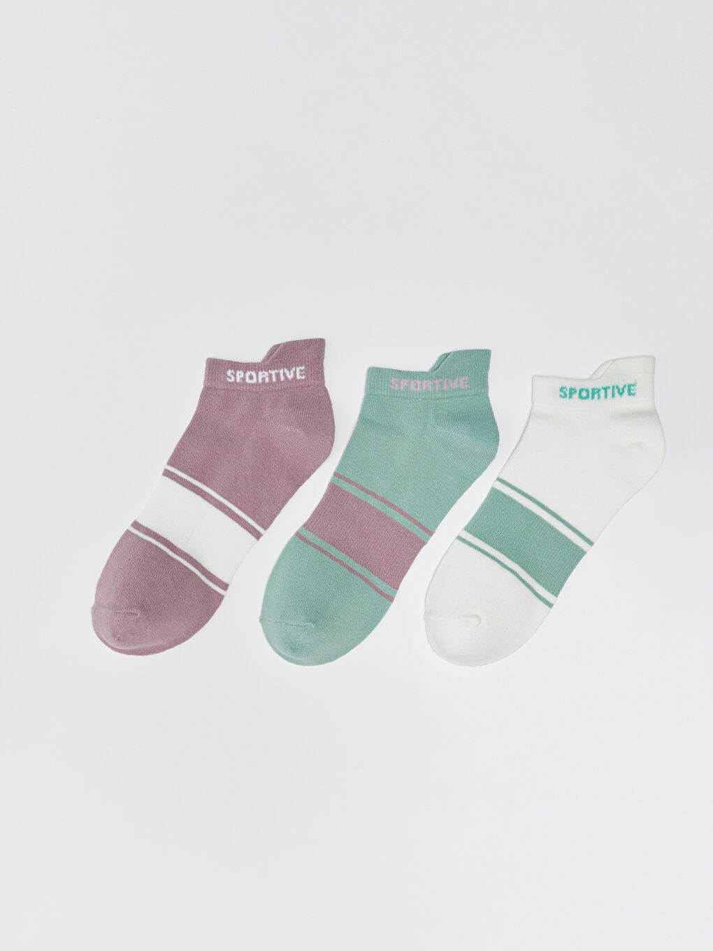 Lila Renk Bloklu Kadın Patik Çorap 3'lü Paket