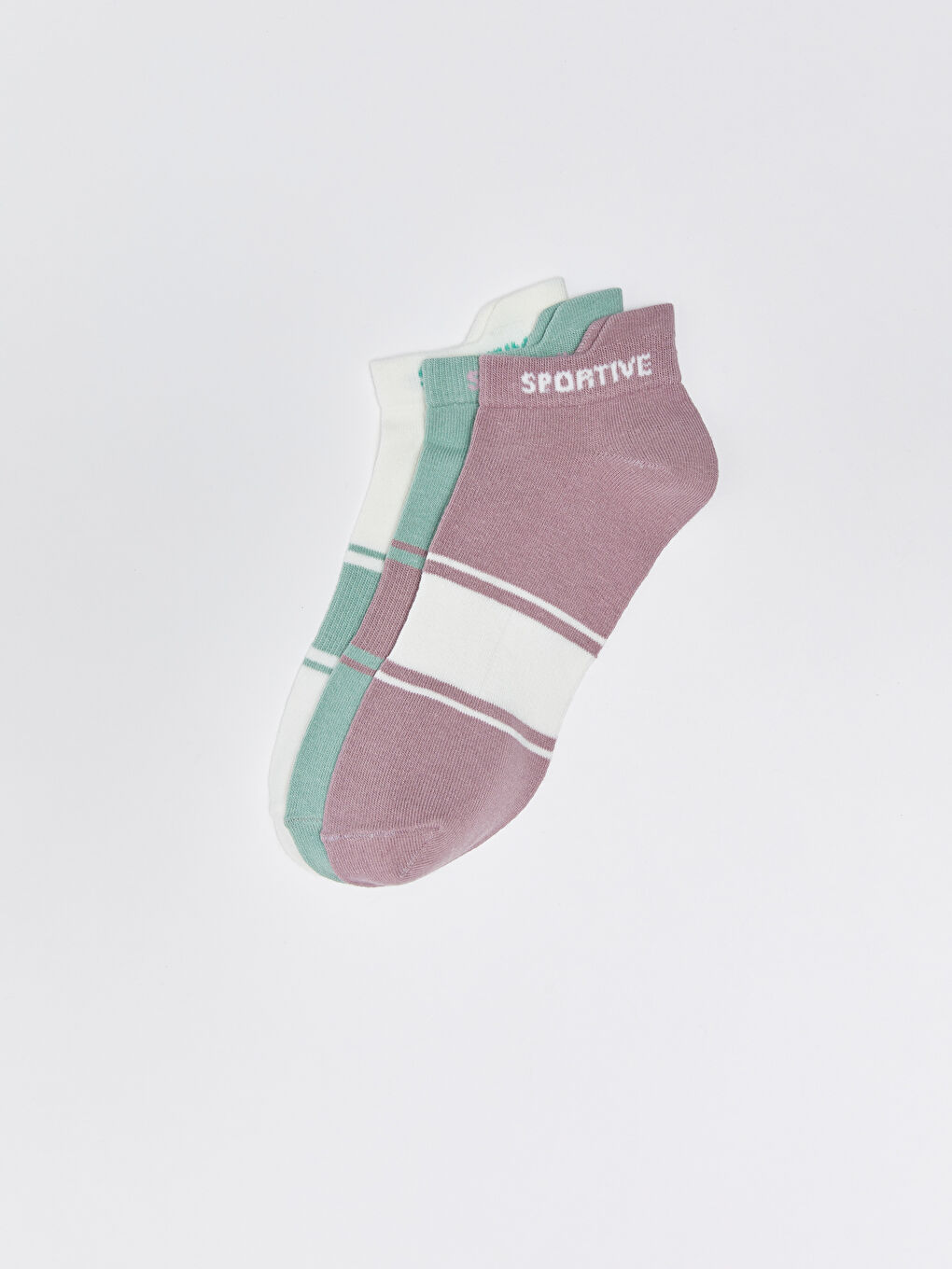Lila Renk Bloklu Kadın Patik Çorap 3'lü Paket-1