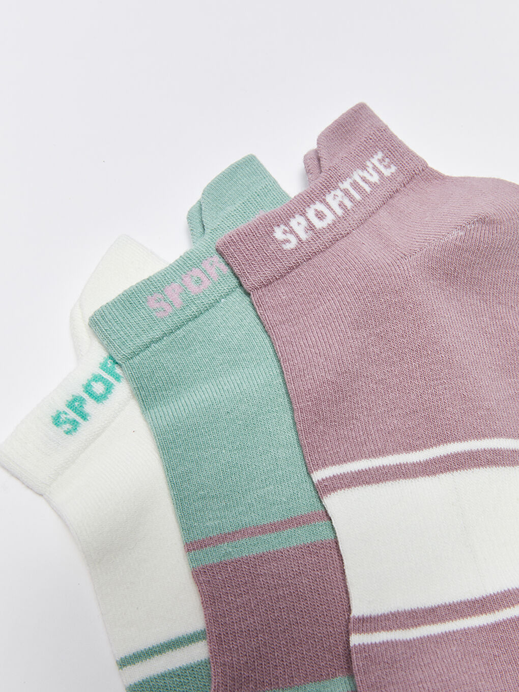 Lila Renk Bloklu Kadın Patik Çorap 3'lü Paket-2