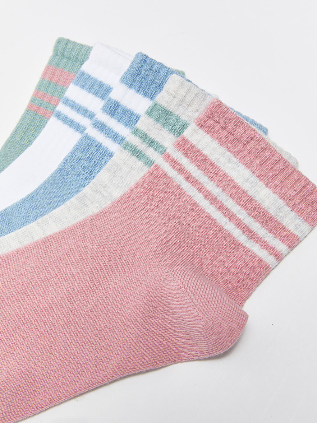 Pembe Çizgili Kadın Soket Çorap 5'li-2