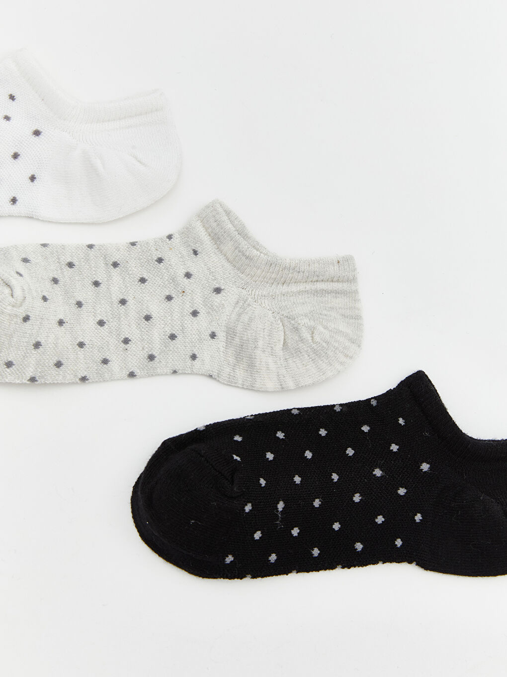 Beyaz Desenli Kadın Patik Çorap 3'lü-1