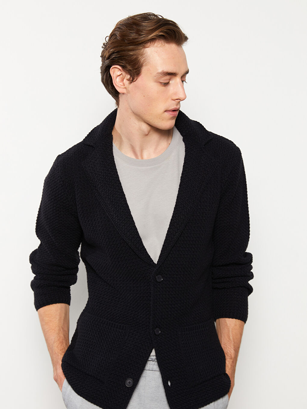 Lacivert Slim Fit Şal Yaka Erkek Triko Hırka