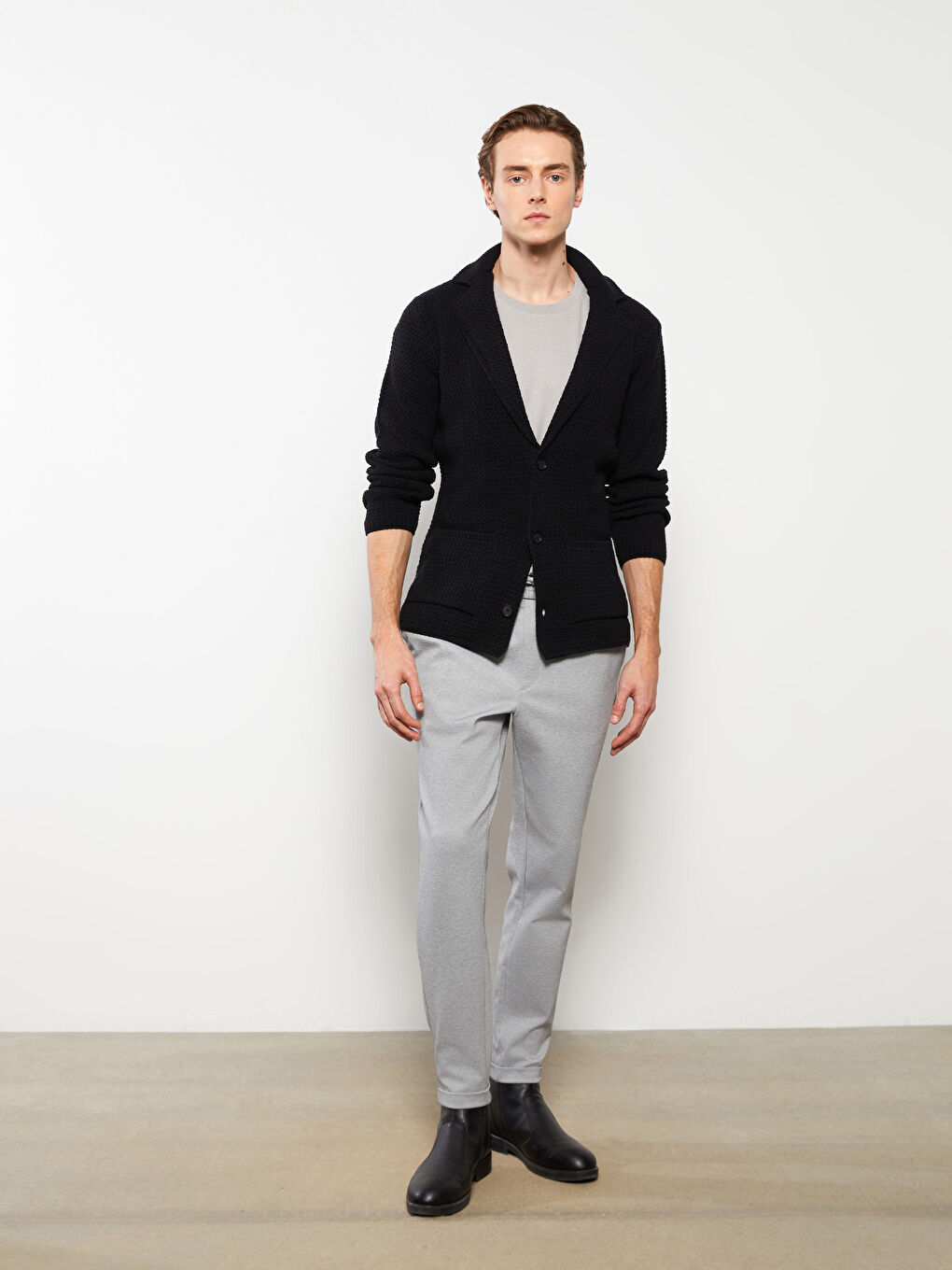 Lacivert Slim Fit Şal Yaka Erkek Triko Hırka-2