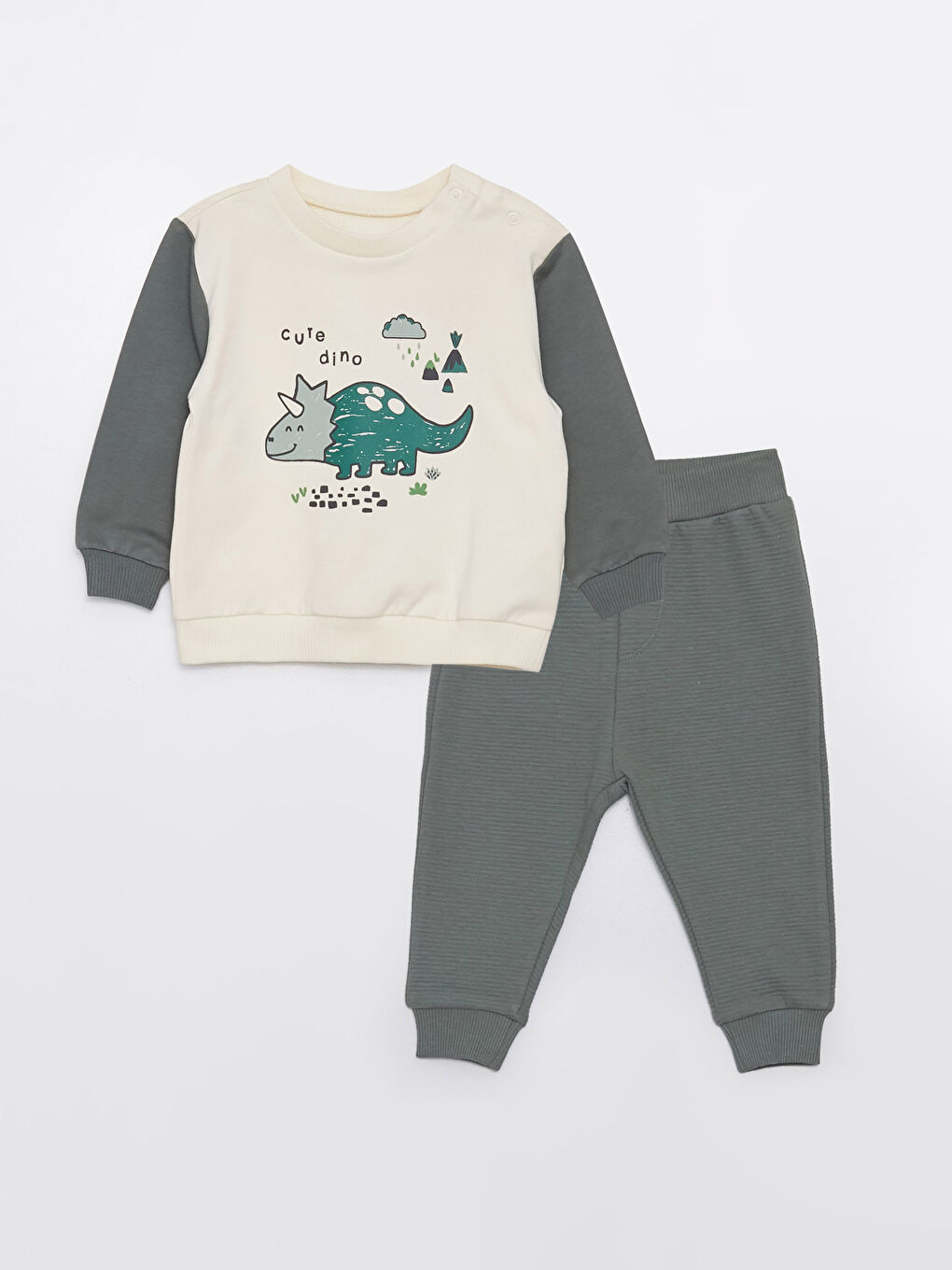 Crew Neck Long Sleeve Printed Baby Boys' Sweatshirt and Sweatpants 2 Pack Set