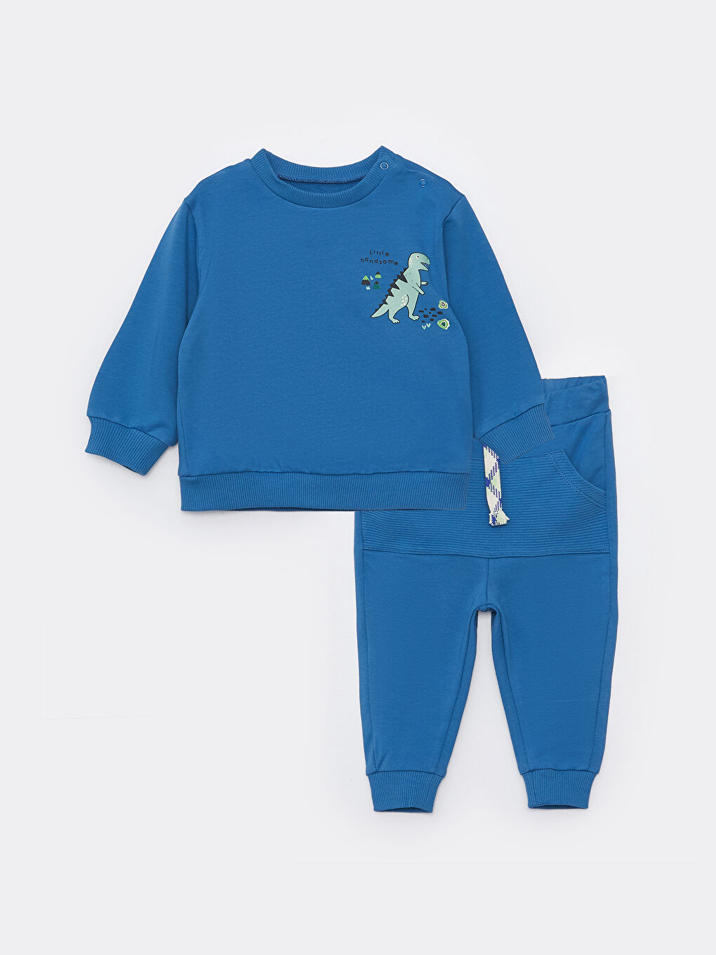 طقم بلوزة بكم طويل بياقة دائرية مطبوعة للأولاد الرضع مع بنطلون رياضي - مجموعة من قطعتين