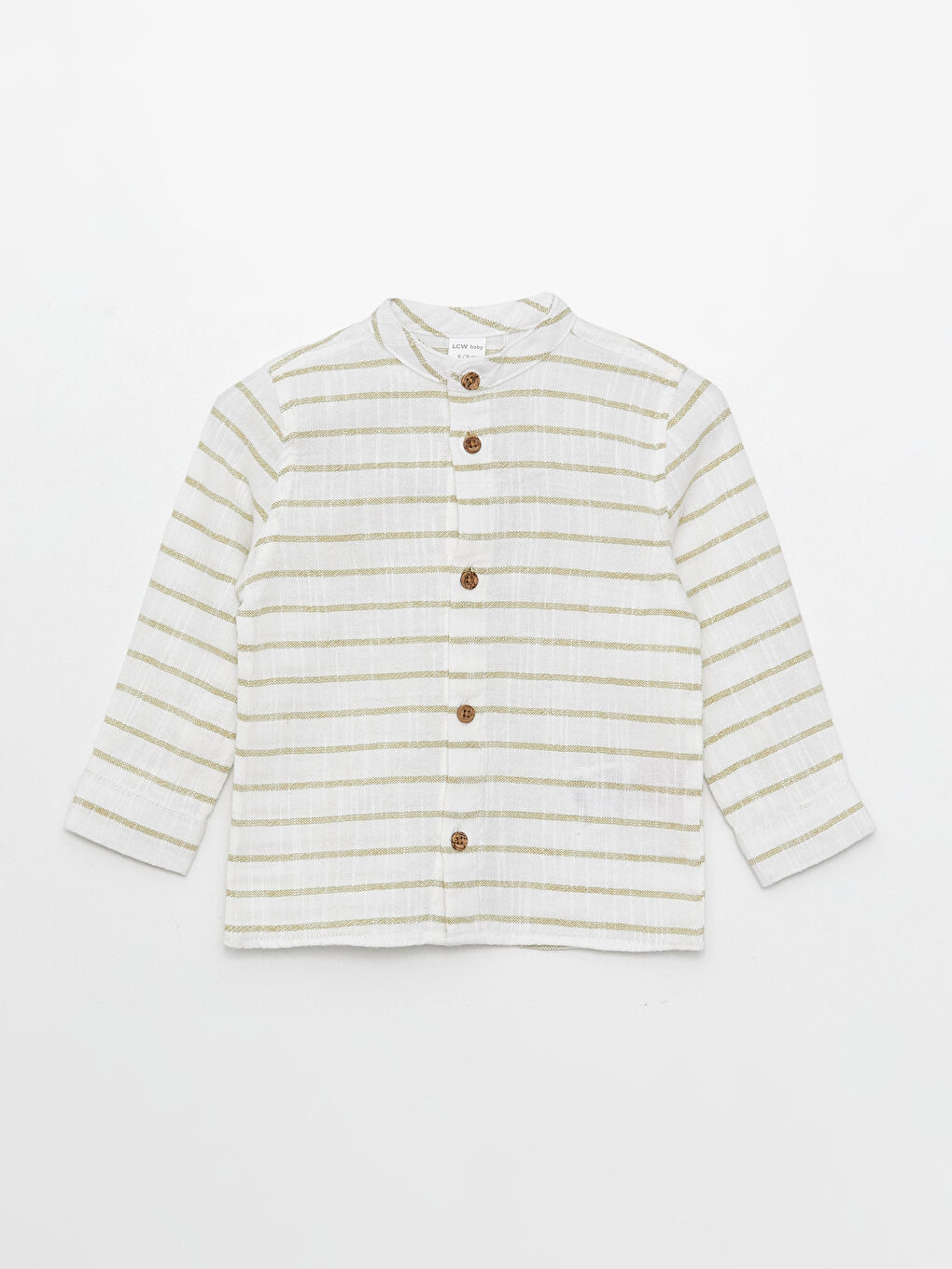 قميص كم طويل مخطط بياقة مندرين و بنطلون طقم 2 قطع للأولاد الرضع-1