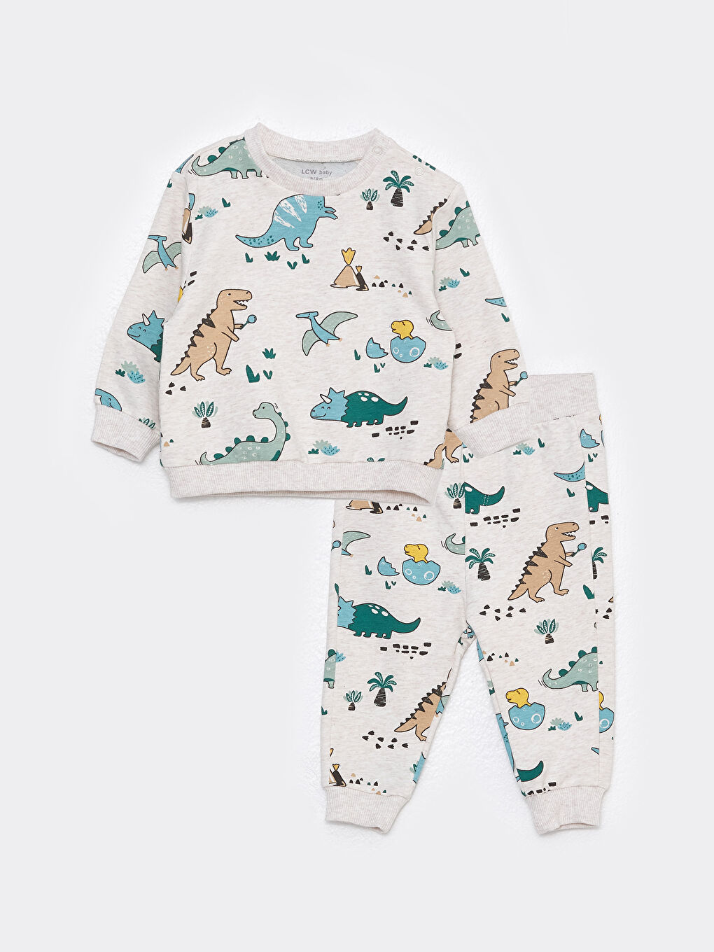 Ekru Bisiklet Yaka Baskılı Erkek Bebek Sweatshirt ve Eşofman Altı-3