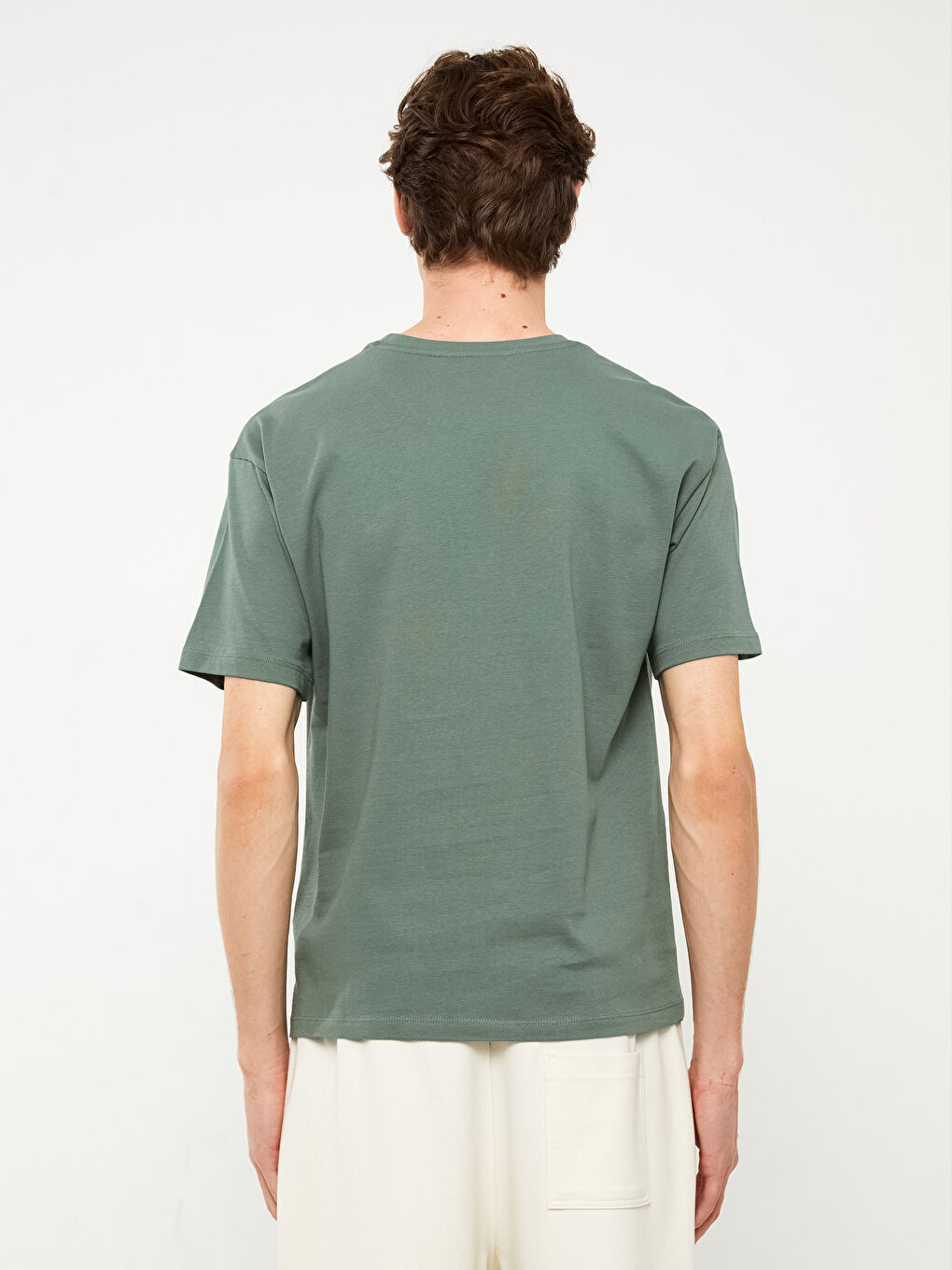 Yeşil Bisiklet Yaka Penye Erkek Tişört-4