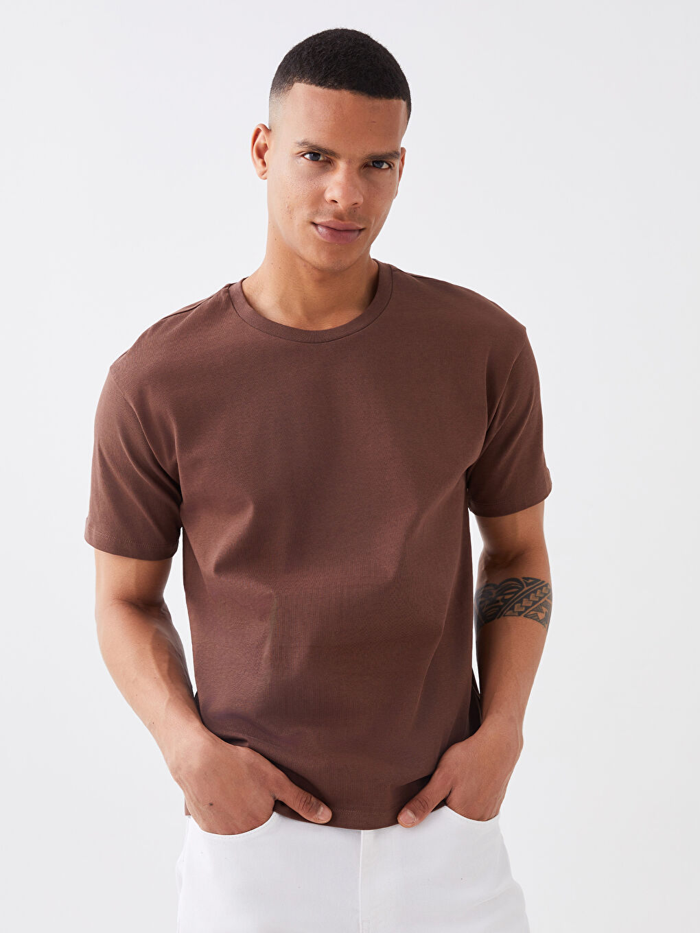 Kahverengi Bisiklet Yaka Penye Erkek Tişört