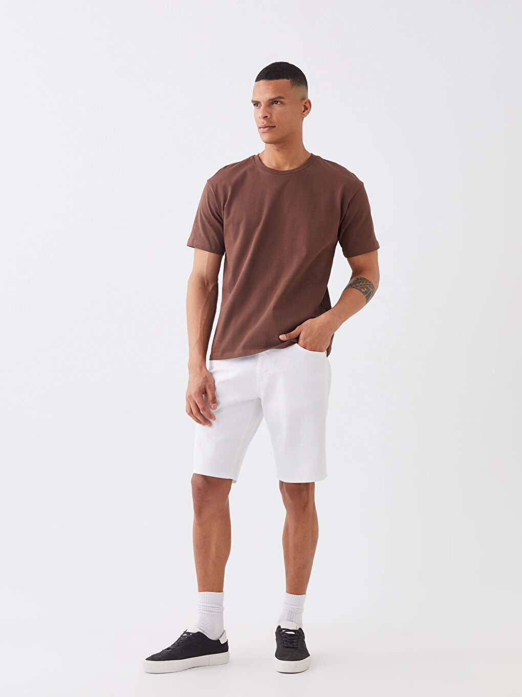 Kahverengi Bisiklet Yaka Penye Erkek Tişört-2