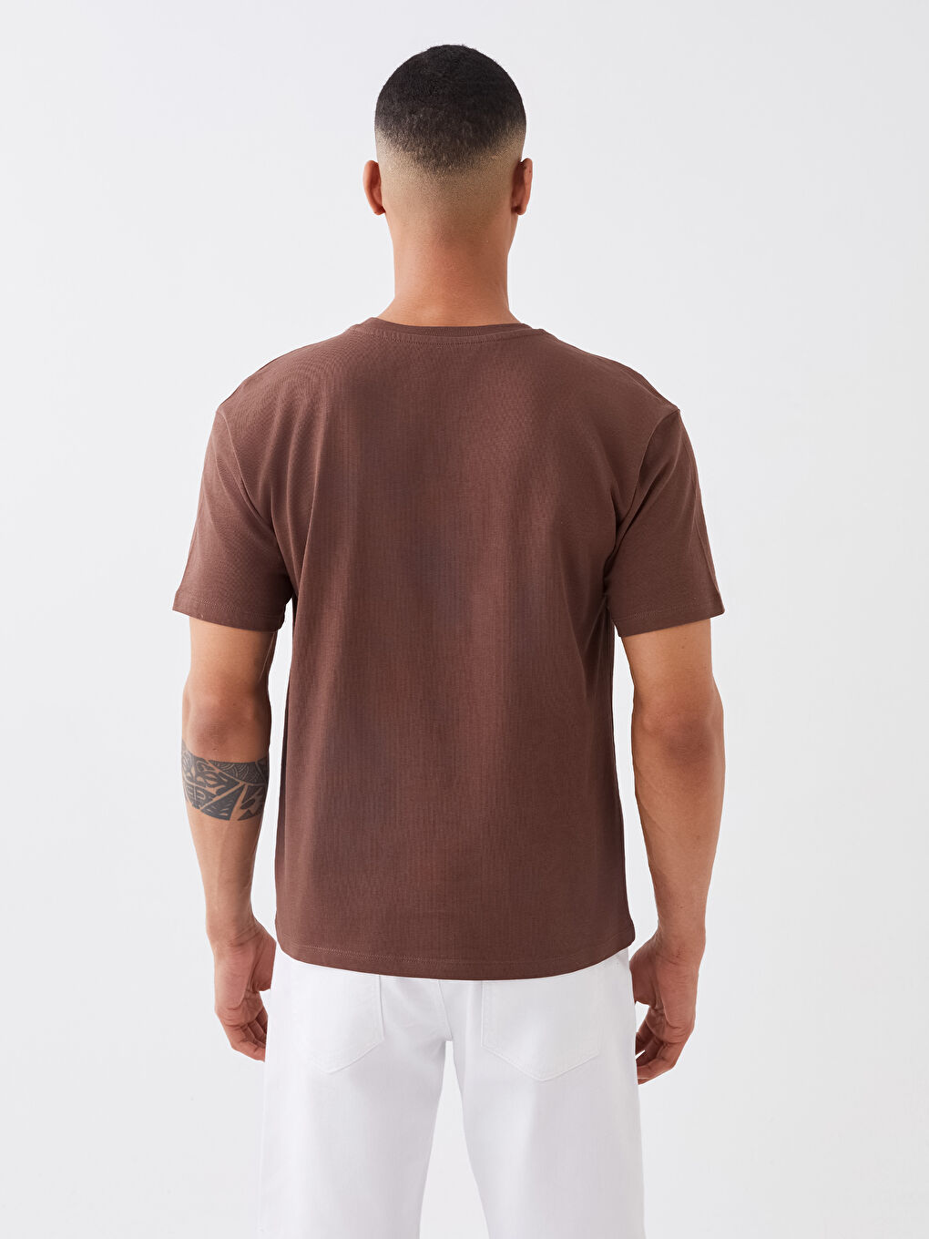 Kahverengi Bisiklet Yaka Penye Erkek Tişört-4